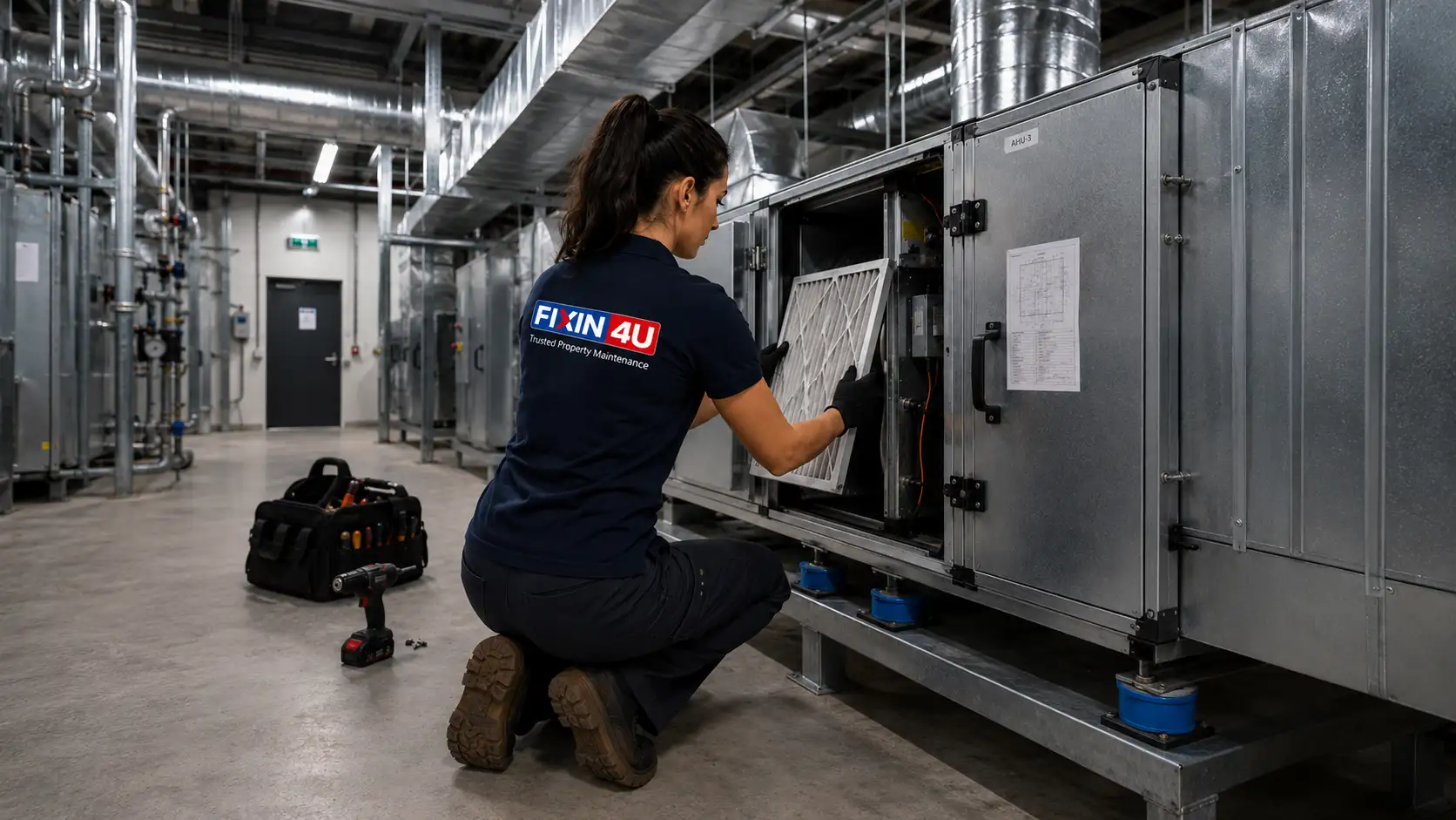 Air handling unit components and maintenance equipment