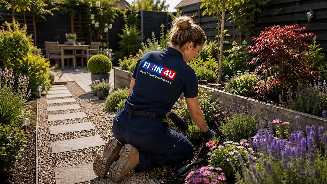Gardening tools and plants representing Fixin4u garden services
